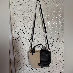 STAUD Ida Mini Leather & Genuine Shearling Tote Bag